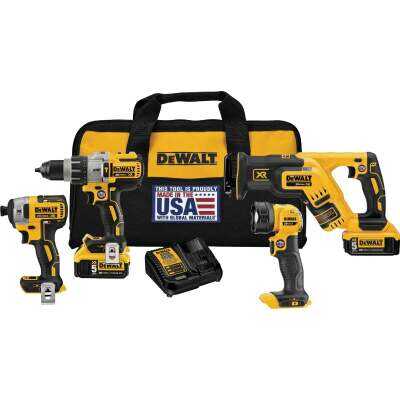 DEWALT 20V MAX XR 4-Tool Brushless Cordless Hammer Drill, Impact Driver, Reciprocating Saw & Work Light Combo Kit with (2) 5.0 Ah Batteries & Charger
